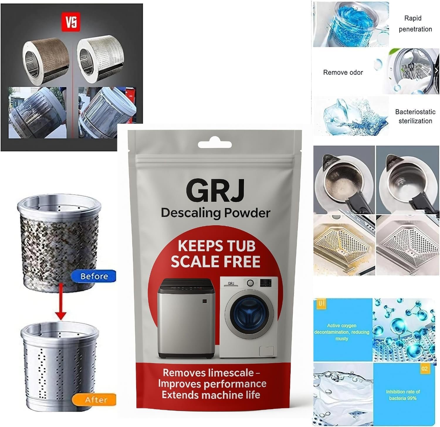 GRJ LG Washing Machine Descaling Powder – Compatible with LG Front & Top Load Machines | Removes Limescale & Odour | Pack x 1 = 100g