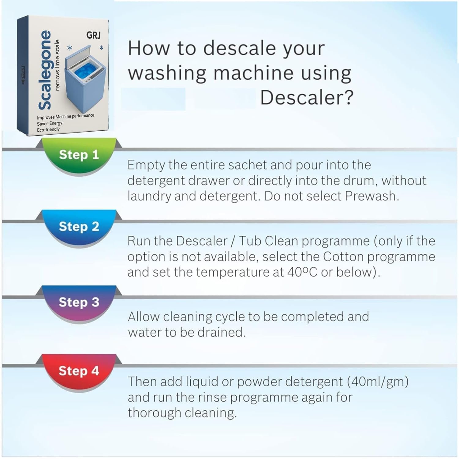 GRJ Whirlpool Washing Machine Descaling Powder – Compatible with Whirlpool Front & Top Load Machines | Removes Limescale & Odour | Pack x 1 = 100g