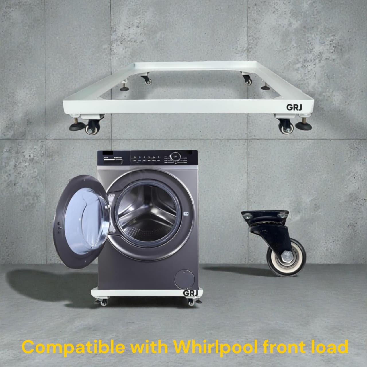 Whirlpool Front Load  Washing Machine Heavy Grill Stand with Trolley – Compatible with ( 6 to 11 )KG - Ultra-Strong, Durable & Rust-Proof