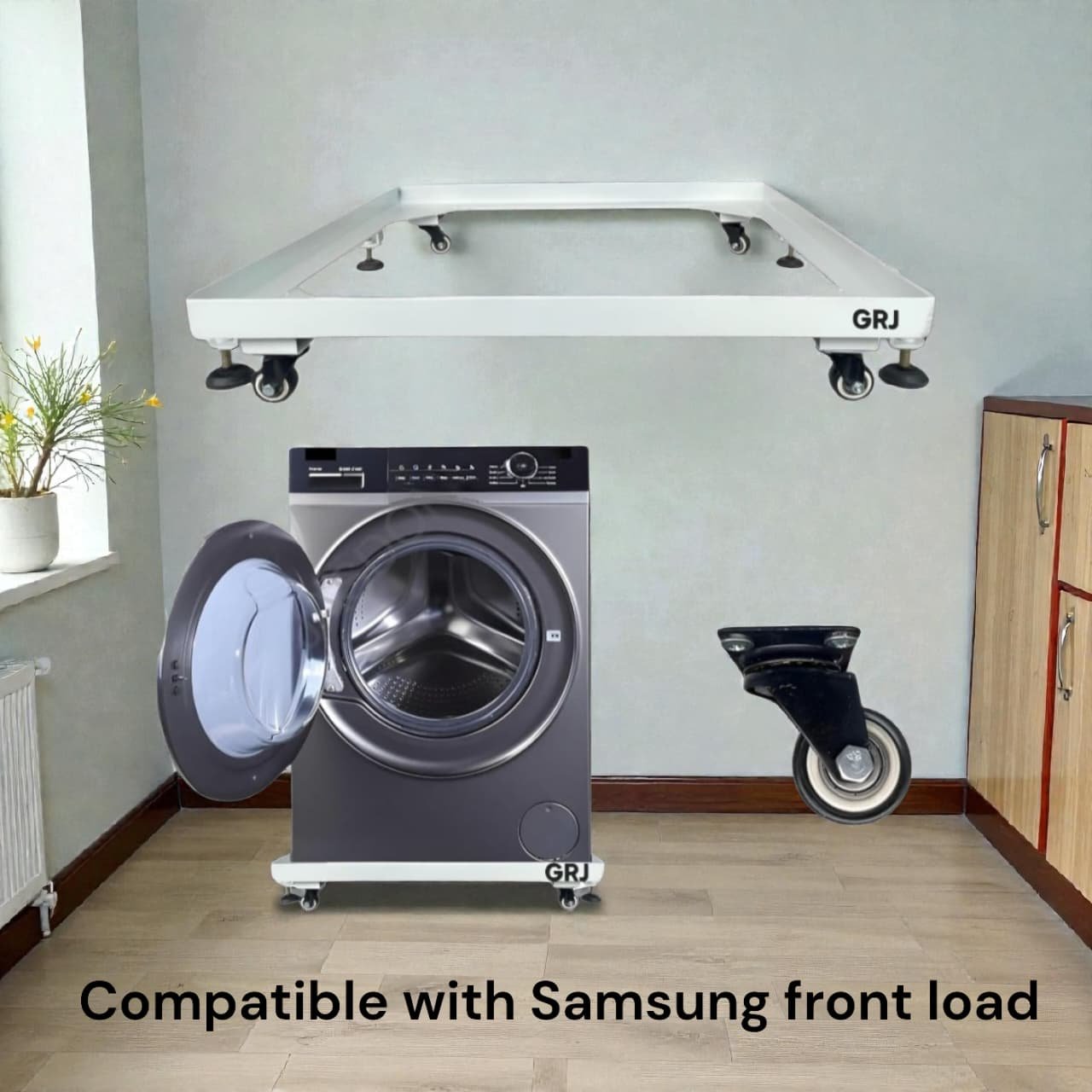 Samsung Front Load Washing Machine Heavy Grill Stand with Trolley – Compatible with ( 6 to 11 )KG - Ultra-Strong, Durable & Rust-Proof